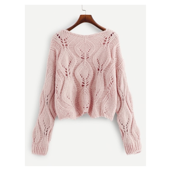 Dusty Pink Round Neck Hollow Soft Sweater - Picture 2 of 5